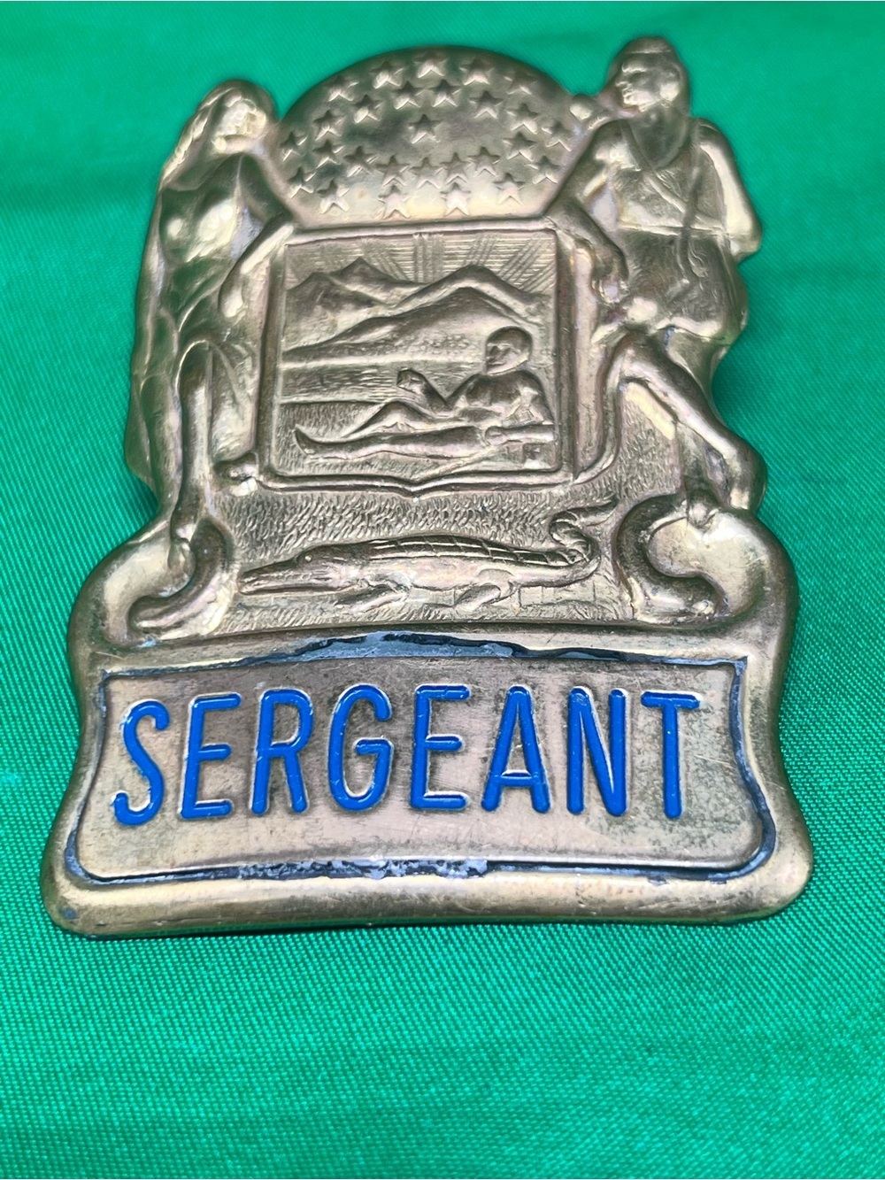 Vintage collectibles Metal 'Sergeant' Badge with Blue Lettering